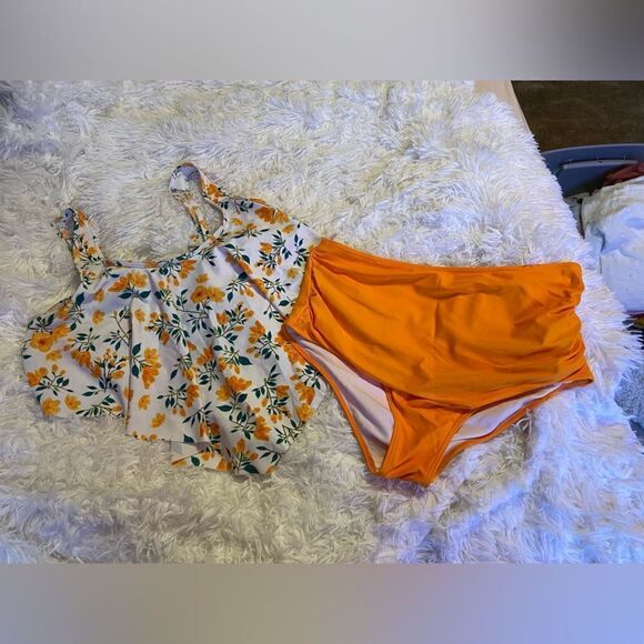 Marinavida Other - Marinavida Women’s XL Yellow Floral Tankini Top & Yellow Bottom